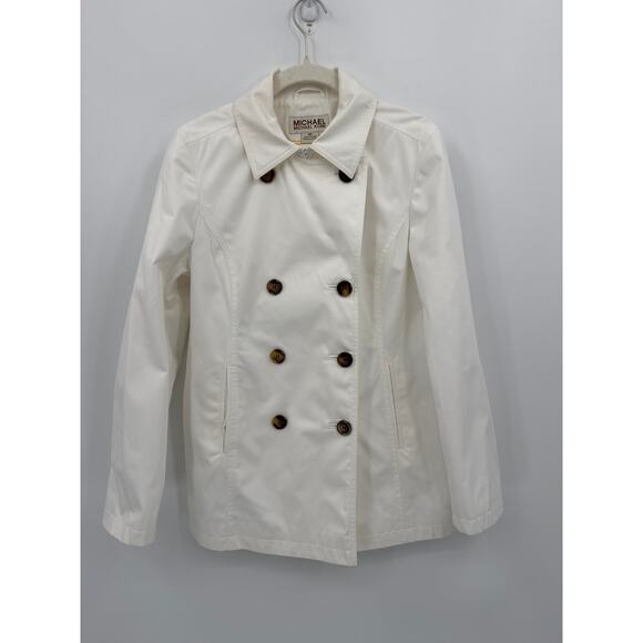 Michael Kors White Double Breasted Raincoat with Tortoise Shell Buttons Medium - Picture 3 of 9